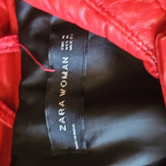Zara red real leather moto jacket - Picture 2 of 4